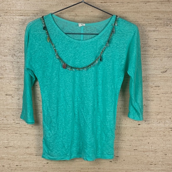 š J.Crew Linen 3/4 Sleeve Crew Neck T-Shirt
